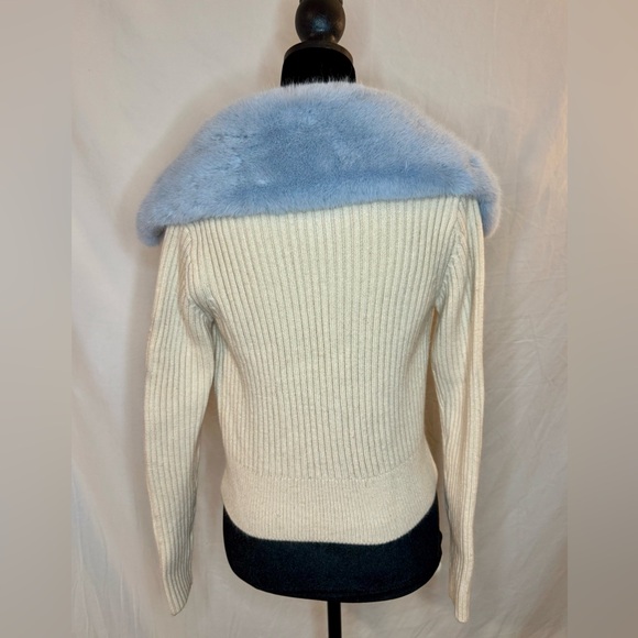 Zara Cream Cardigan with Blue Faux Fur Collar - Picture 4 of 5